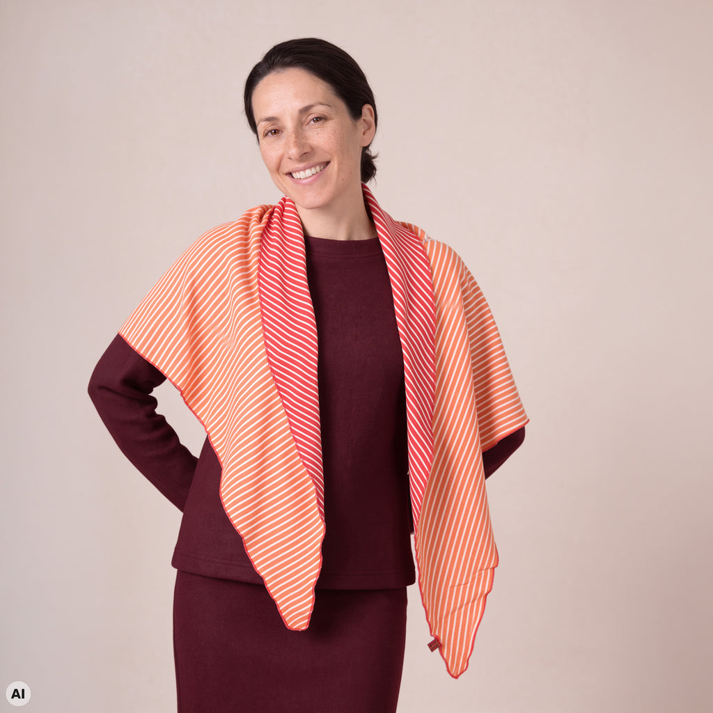 Dreiecktuch rot – Vorderansicht, mit KI bearbeitet