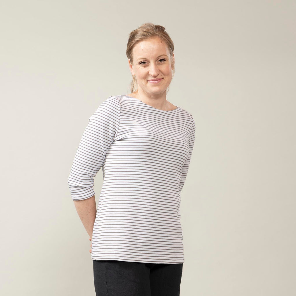 U-Bootshirt mit 3/4-Arm – Ringel