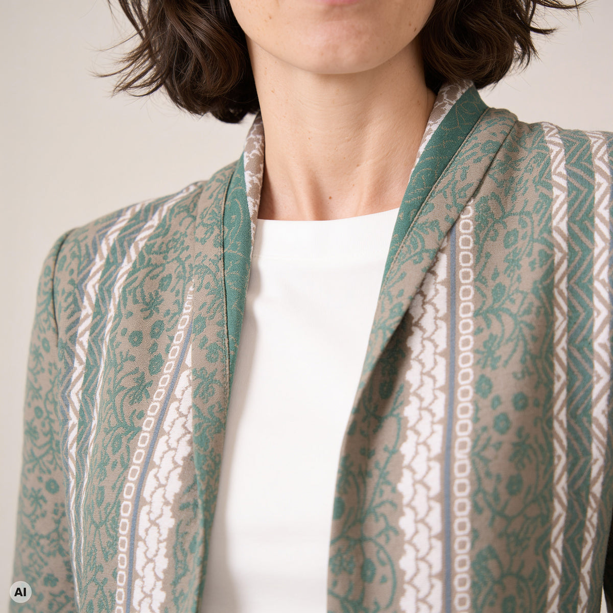 Hüllenjacke natur – Detailansicht, mit KI bearbeitet