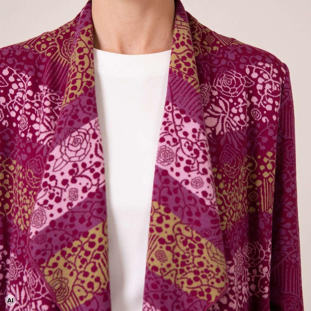 Hüllenjacke pink – Detailansicht, mit KI bearbeitet