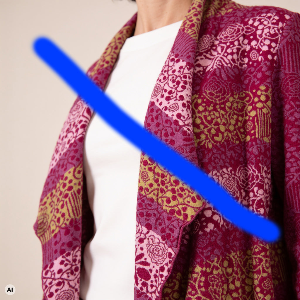 Hüllenjacke pink – Detailansicht, mit KI bearbeitet