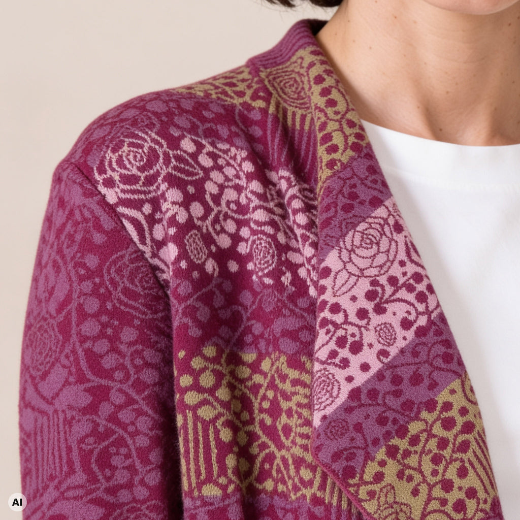 Hüllenjacke pink – Detailansicht, mit KI bearbeitet