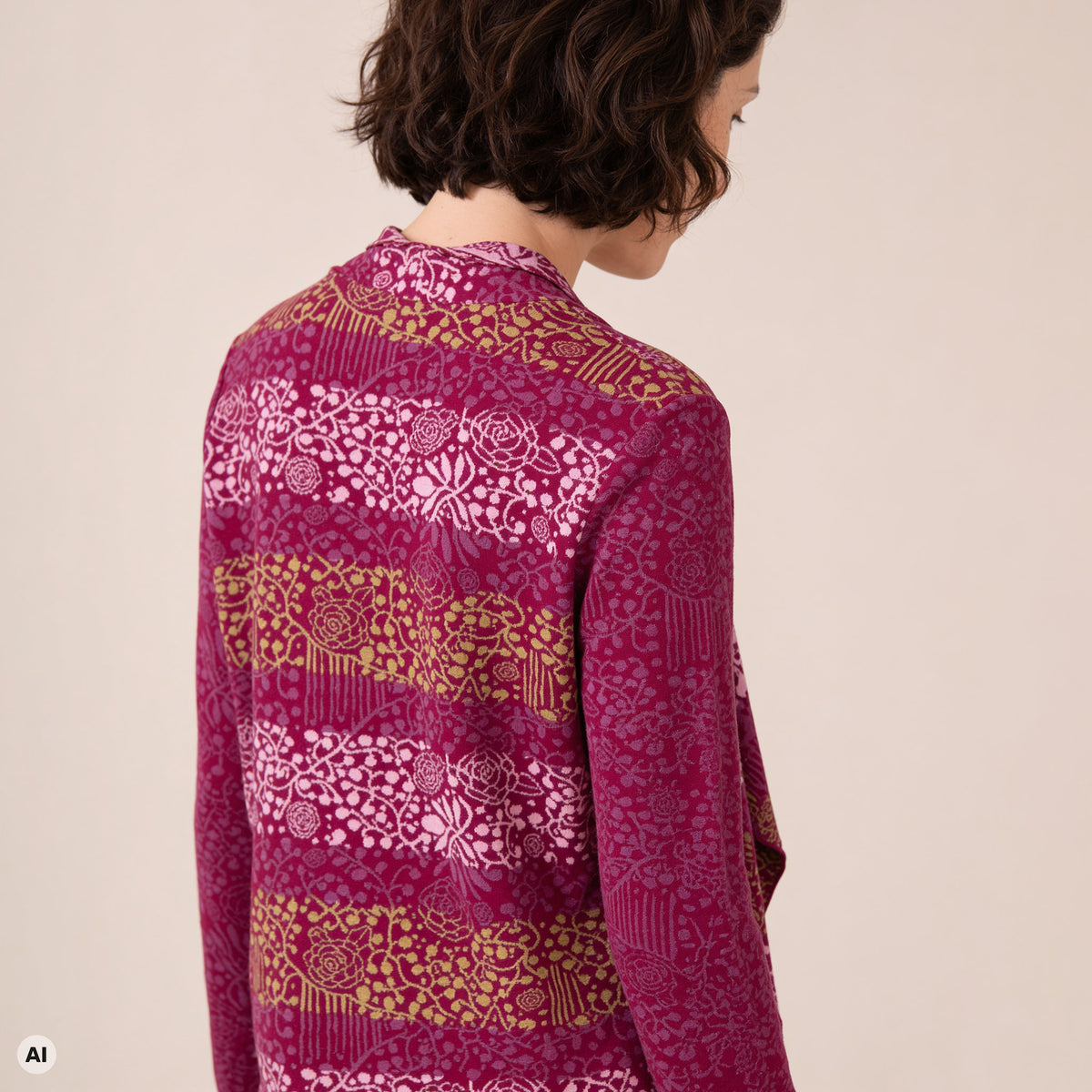Hüllenjacke pink – Rückansicht, mit KI bearbeitet