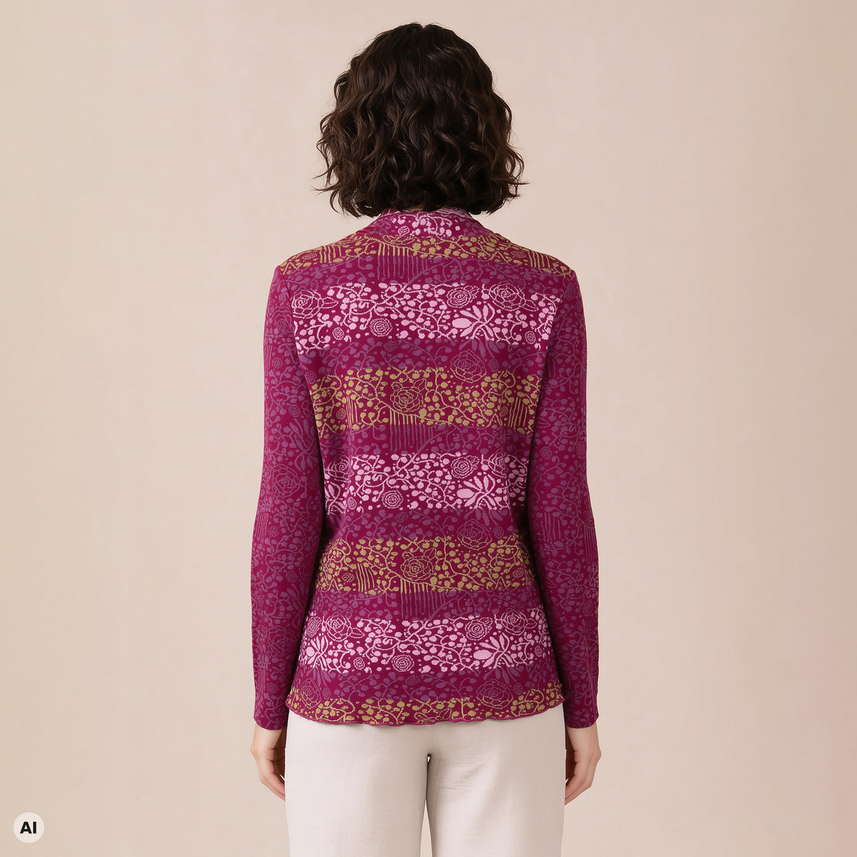 Hüllenjacke pink – Rückansicht, mit KI bearbeitet