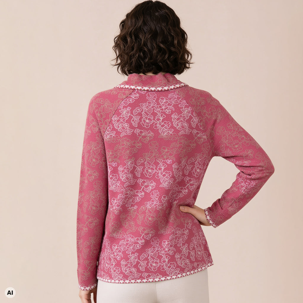 Jacke mit Kragen rosa – Rückansicht, mit KI bearbeitet