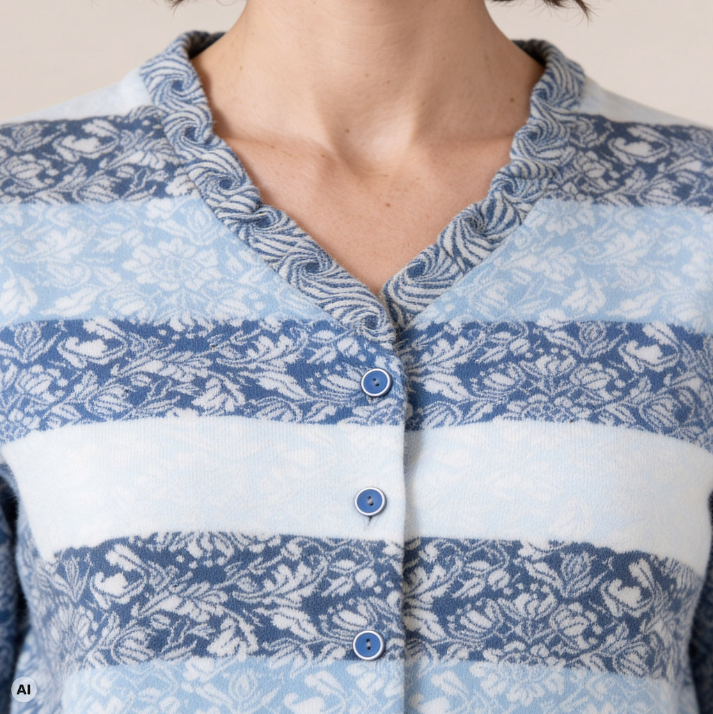Jacke mit Wienernaht blau – Detailansicht, mit KI bearbeitet