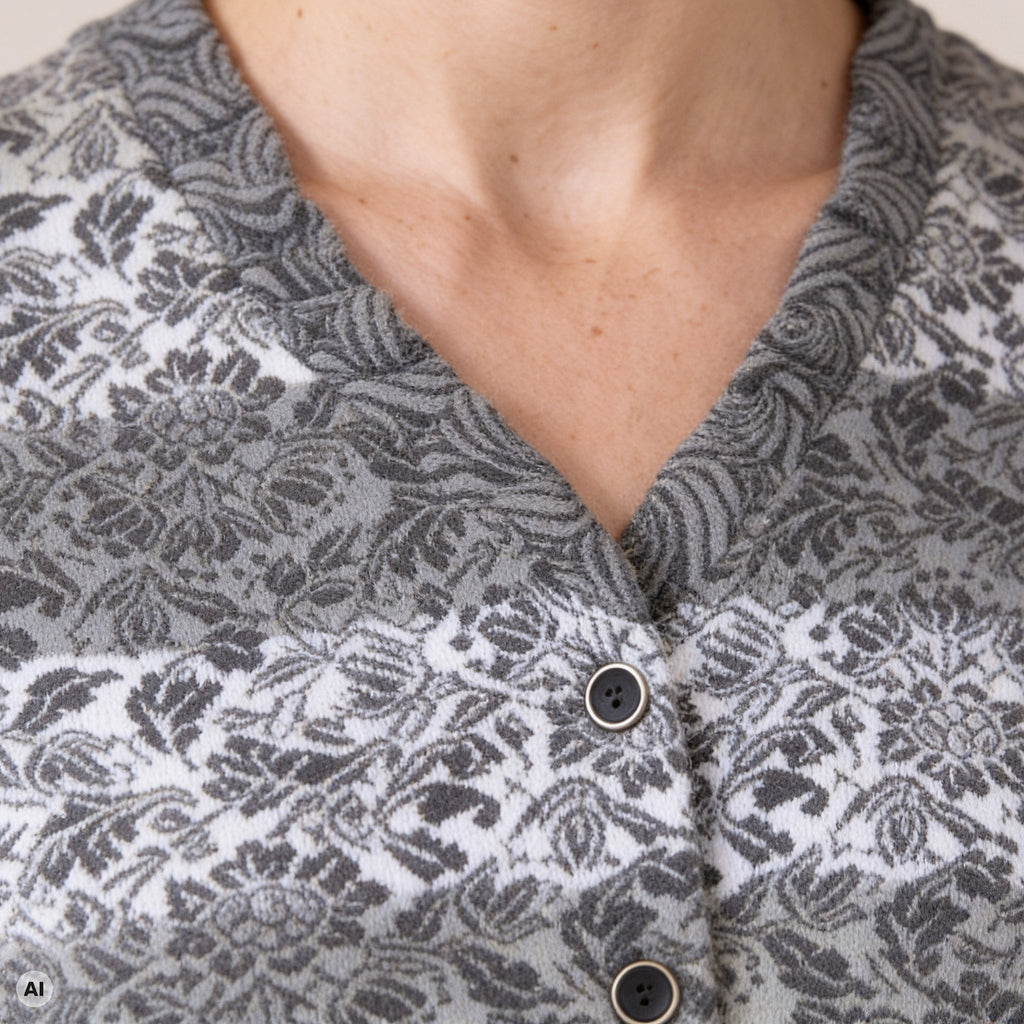 Jacke mit Wienernaht grau – Detailansicht, mit KI bearbeitet