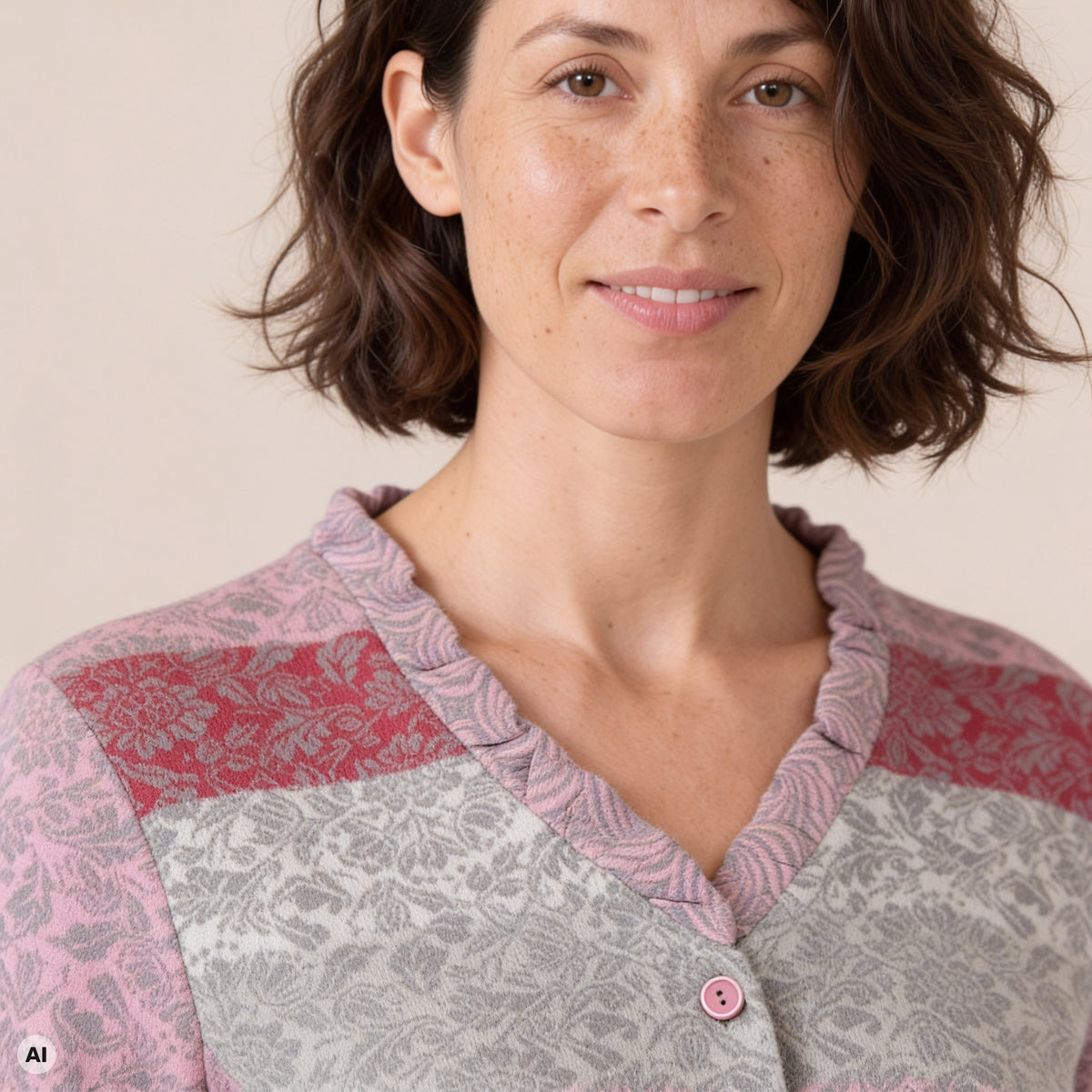 Jacke mit Wienernaht rosa – Detailansicht, mit KI bearbeitet