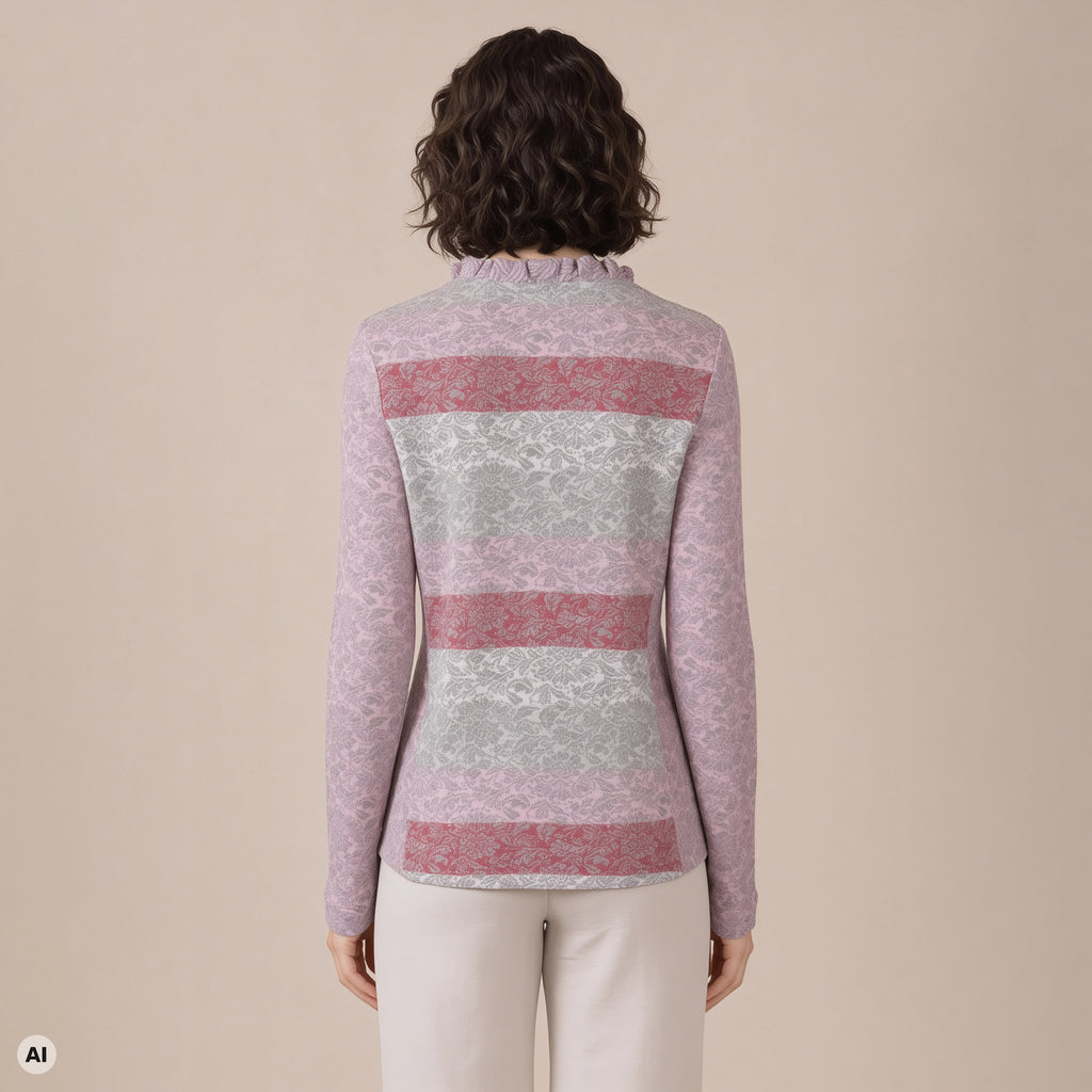 Jacke mit Wienernaht rosa – Rückansicht, mit KI bearbeitet