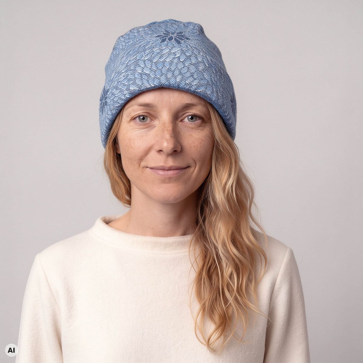 Kappe klassik blau – Nahaufnahme, mit KI bearbeitet