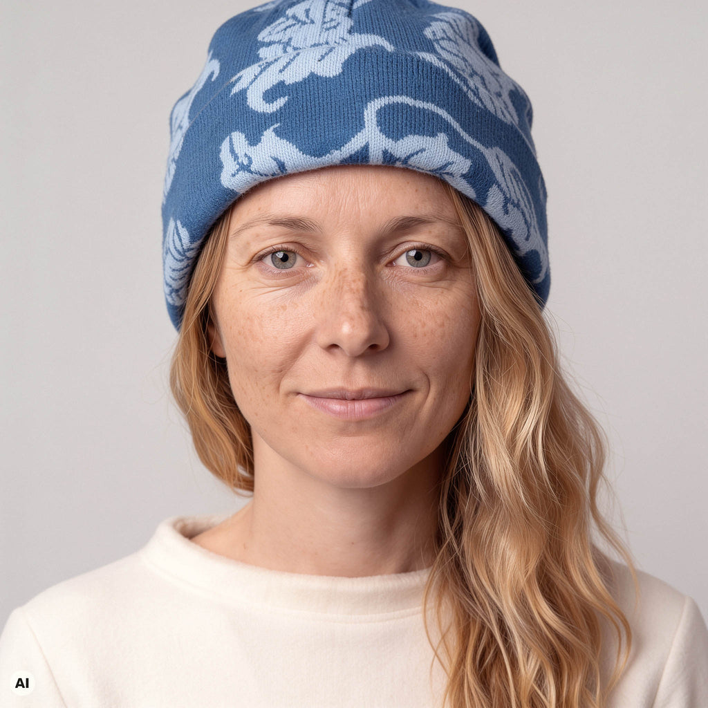 Kappe klassik blau – Nahaufnahme, mit KI bearbeitet