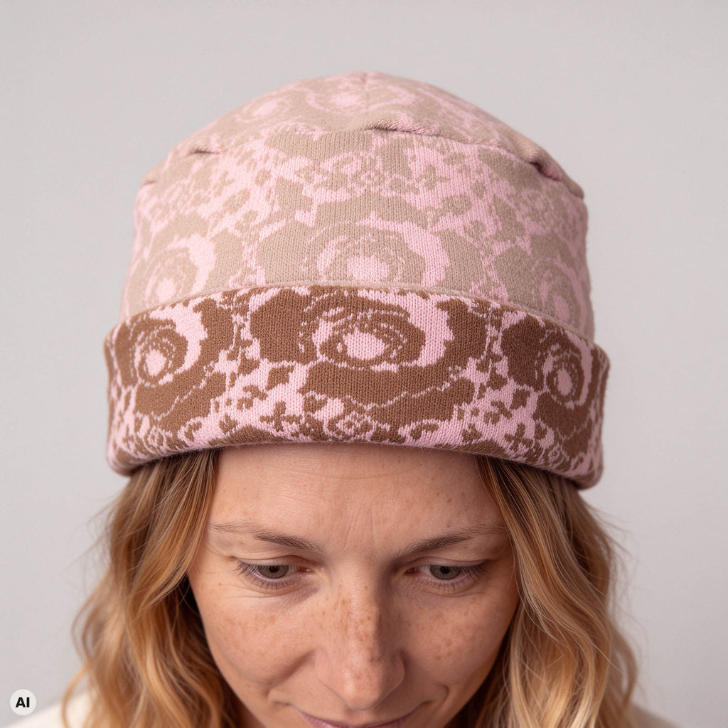 Kappe klassik rosa – Detailansicht, mit KI bearbeitet