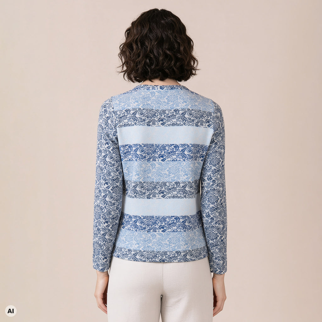 klassische Jacke blau – Rückansicht, mit KI bearbeitet