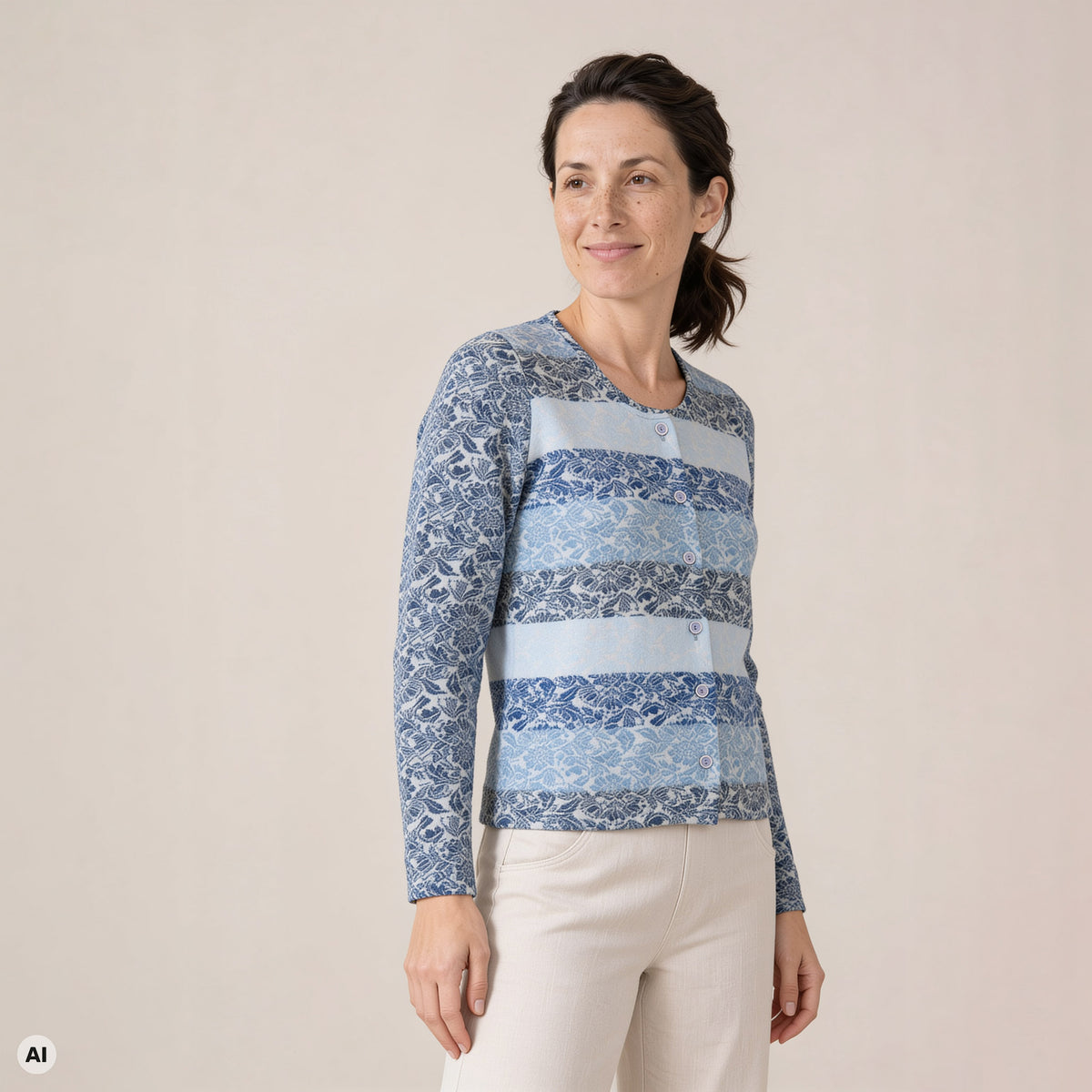 klassische Jacke blau – Vorderansicht, mit KI bearbeitet