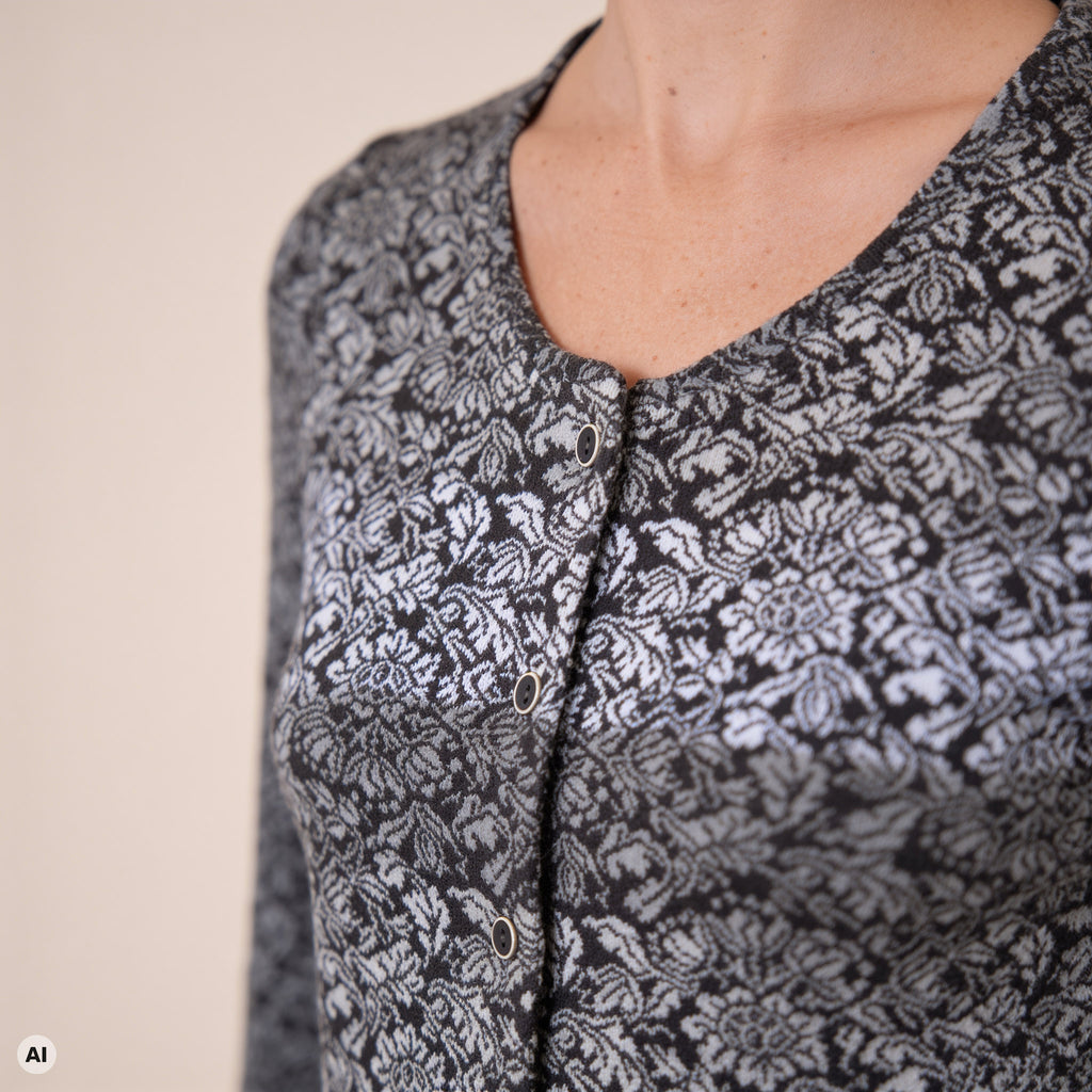 klassische Jacke grau – Detailansicht, mit KI bearbeitet