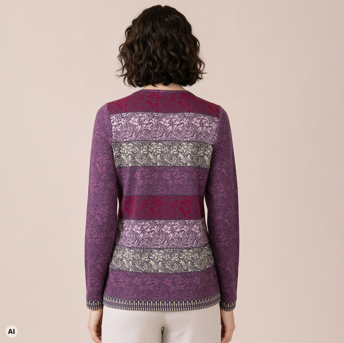 klassische Jacke lila – Rückansicht, mit KI bearbeitet