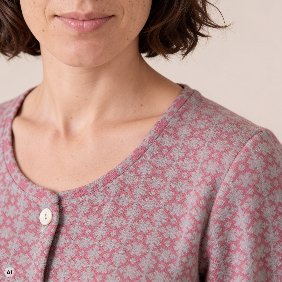 klassische Jacke rosa – Detailansicht, mit KI bearbeitet