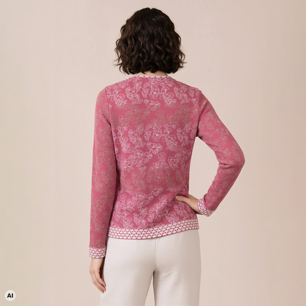 klassische Jacke rosa – Rückansicht, mit KI bearbeitet