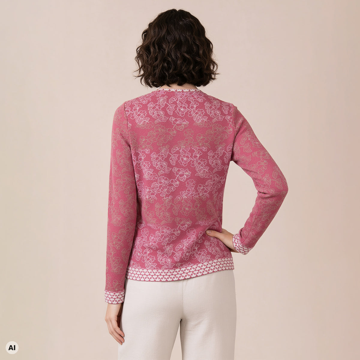 klassische Jacke rosa – Rückansicht, mit KI bearbeitet