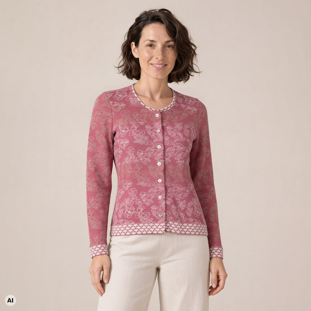 klassische Jacke rosa – Vorderansicht, mit KI bearbeitet