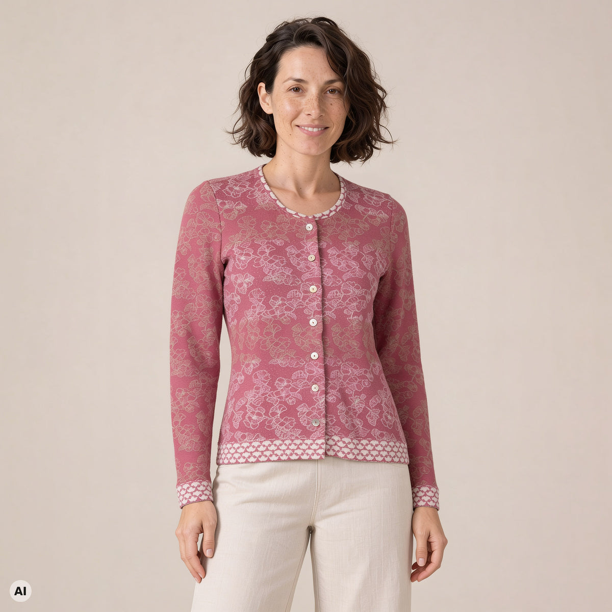 klassische Jacke rosa – Vorderansicht, mit KI bearbeitet