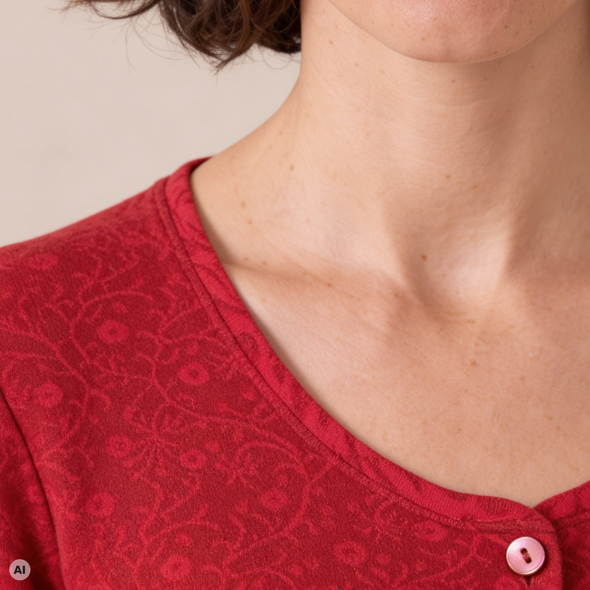klassische Jacke rot – Detailansicht, mit KI bearbeitet
