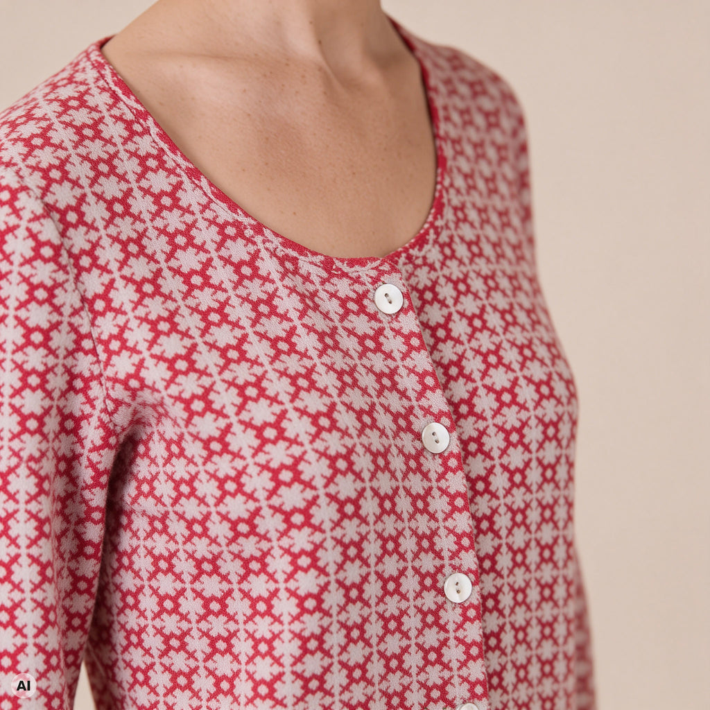 klassische Jacke rot – Detailansicht, mit KI bearbeitet