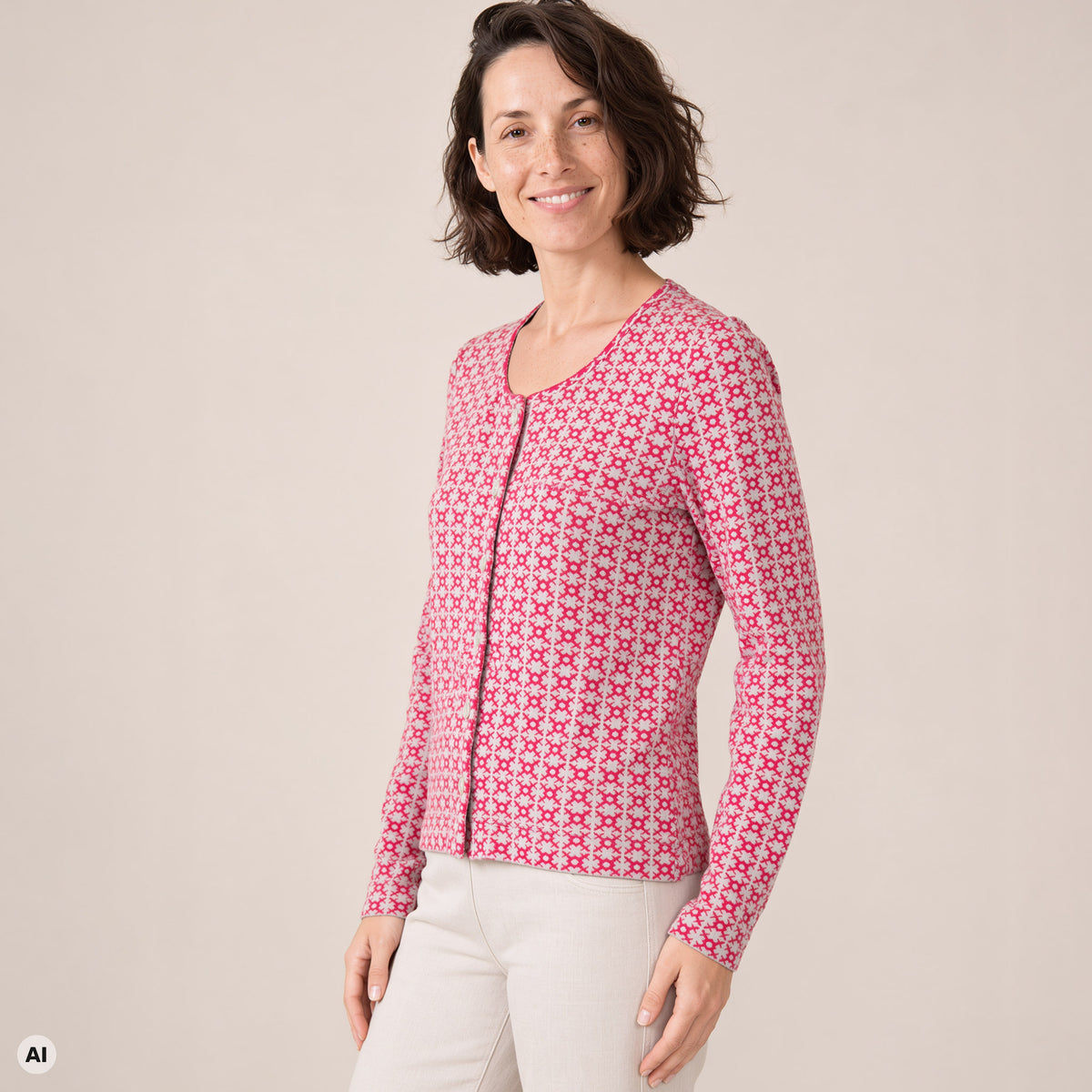 klassische Jacke rot – Vorderansicht, mit KI bearbeitet