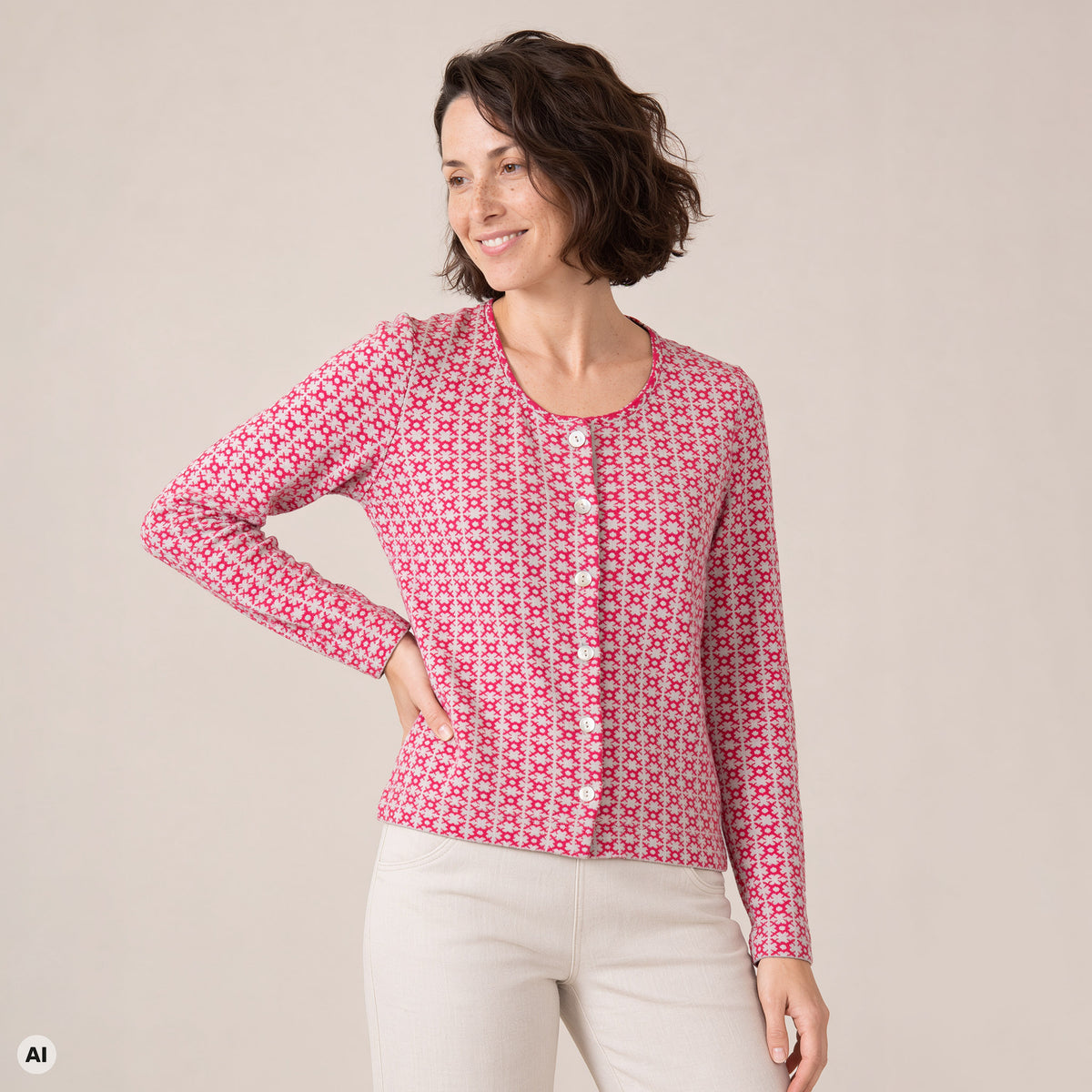 klassische Jacke rot – Vorderansicht, mit KI bearbeitet