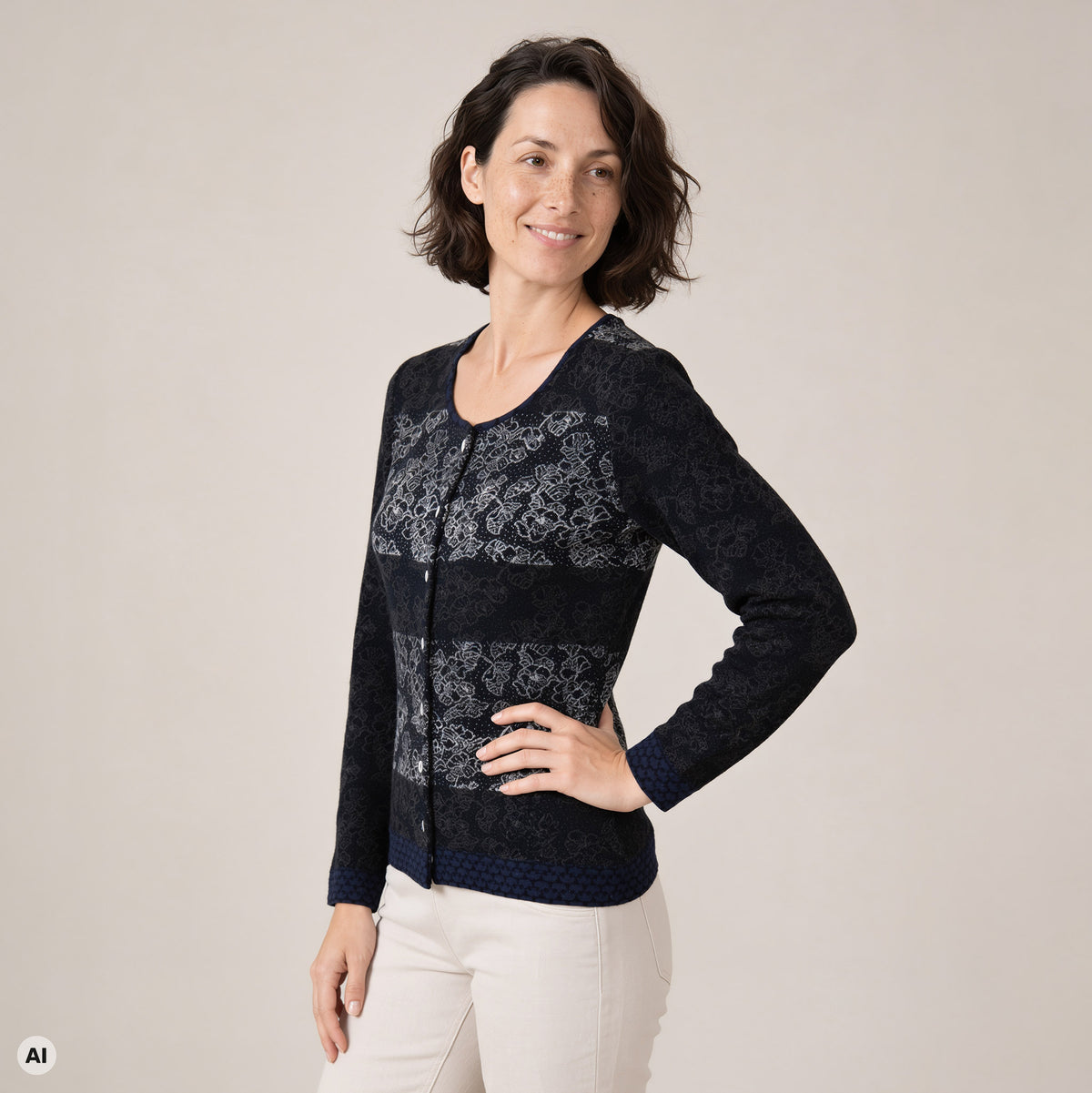 klassische Jacke schwarz – Vorderansicht, mit KI bearbeitet