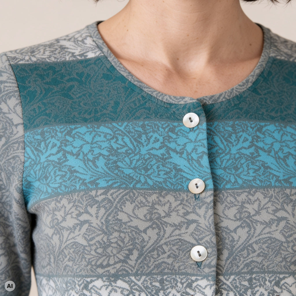 klassische Jacke türkis – Detailansicht, mit KI bearbeitet
