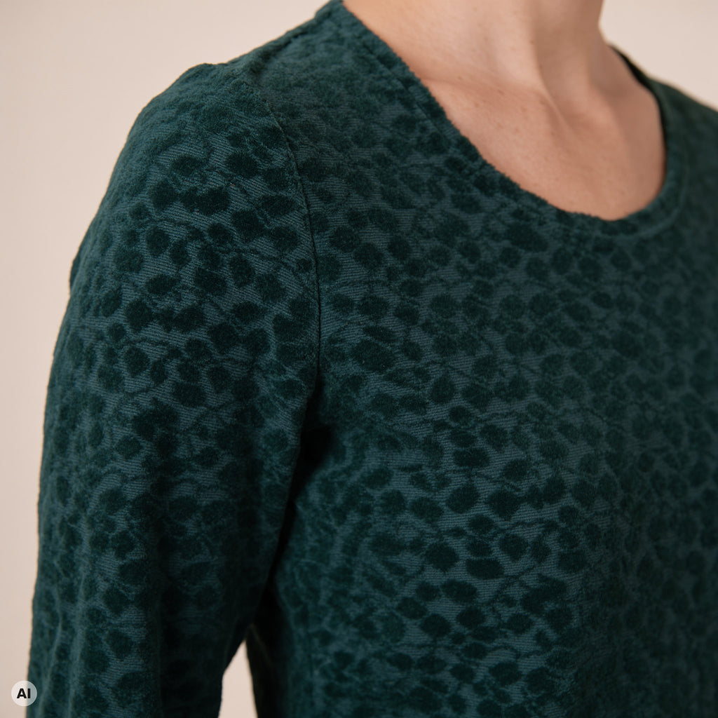 klassischer Pullover grün – Detailansicht, mit KI bearbeitet