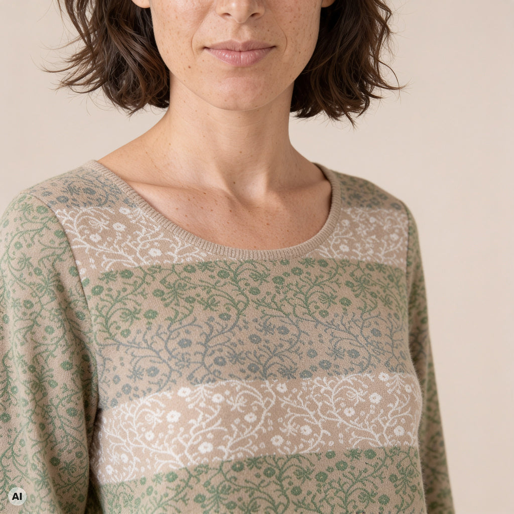 klassischer Pullover natur – Detailansicht, mit KI bearbeitet
