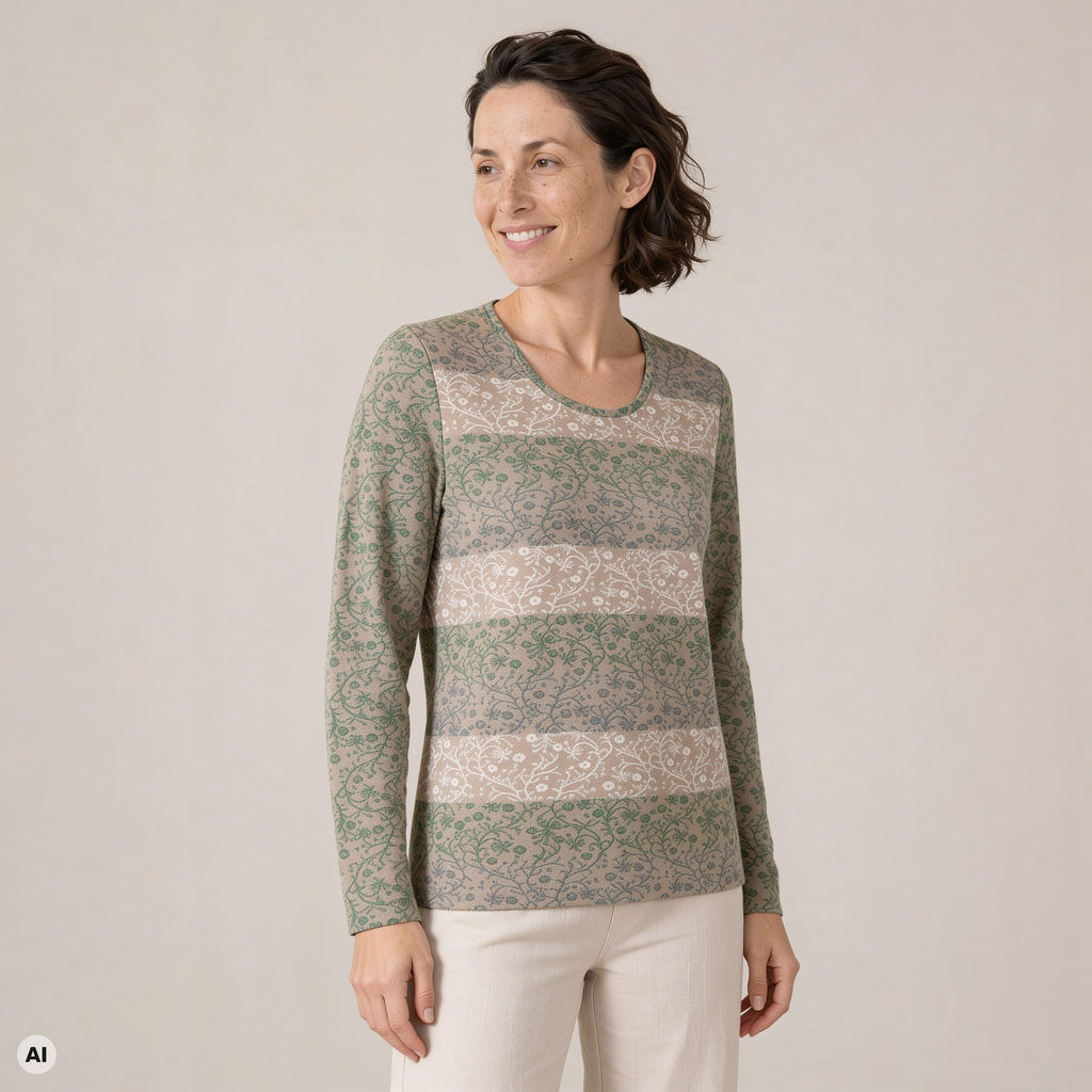 klassischer Pullover natur – Vorderansicht, mit KI bearbeitet