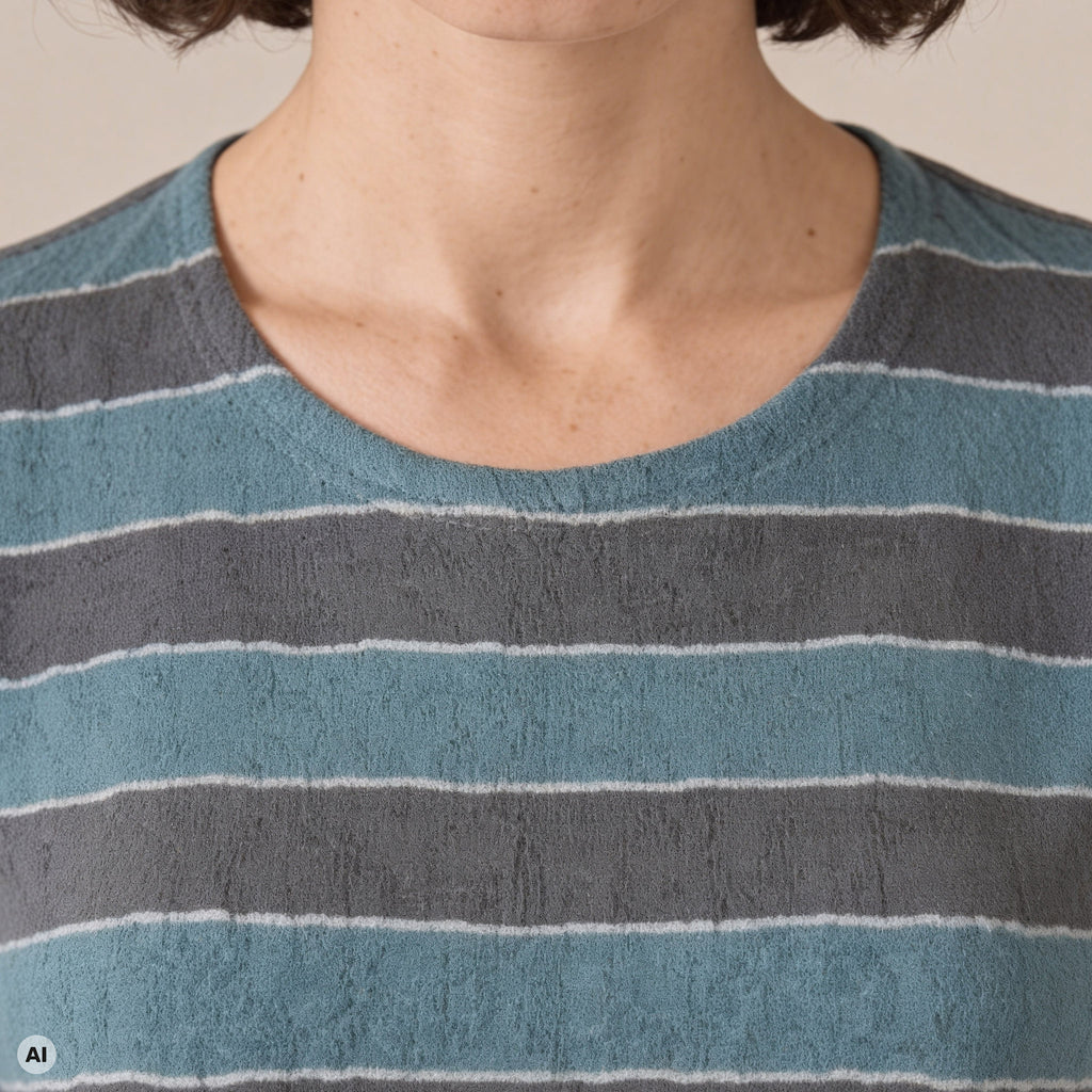 klassischer Pullover petrol – Detailansicht, mit KI bearbeitet