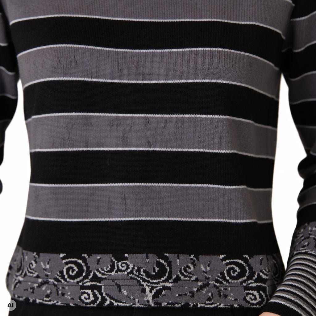 klassischer Pullover schwarz – Detailansicht, mit KI bearbeitet