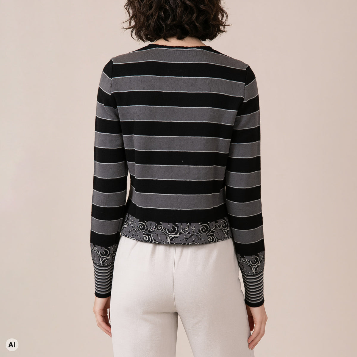 klassischer Pullover schwarz – Rückansicht, mit KI bearbeitet