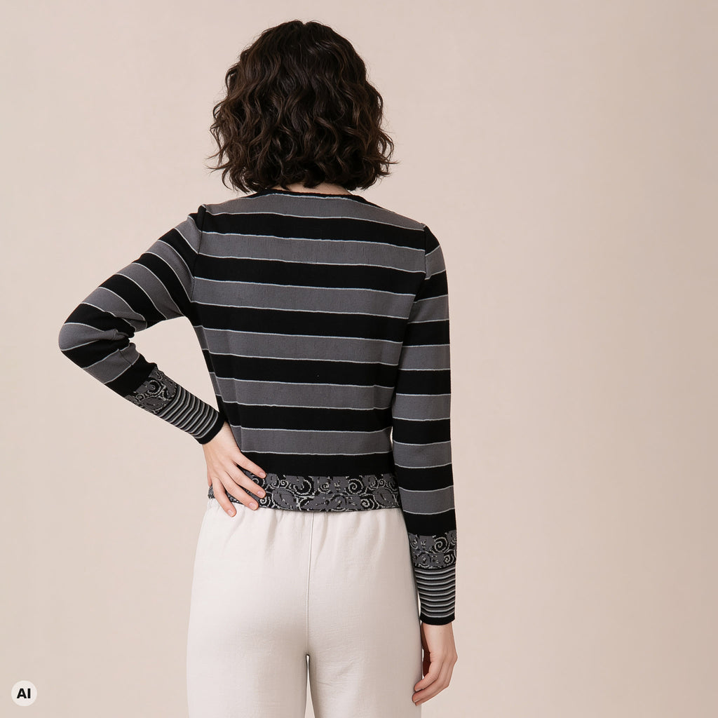 klassischer Pullover schwarz – Rückansicht, mit KI bearbeitet