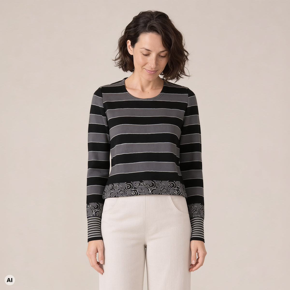 klassischer Pullover schwarz – Vorderansicht, mit KI bearbeitet