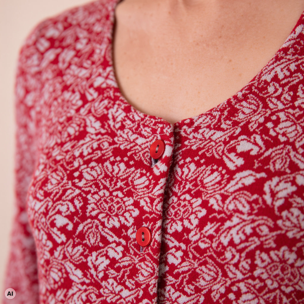 Langjacke rot – Detailansicht, mit KI bearbeitet
