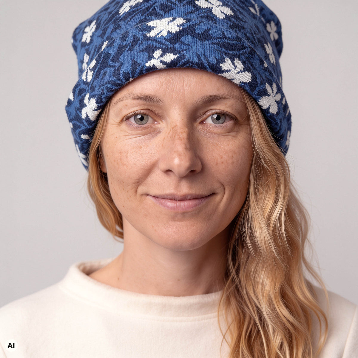 Mütze blau – Nahaufnahme, mit KI bearbeitet