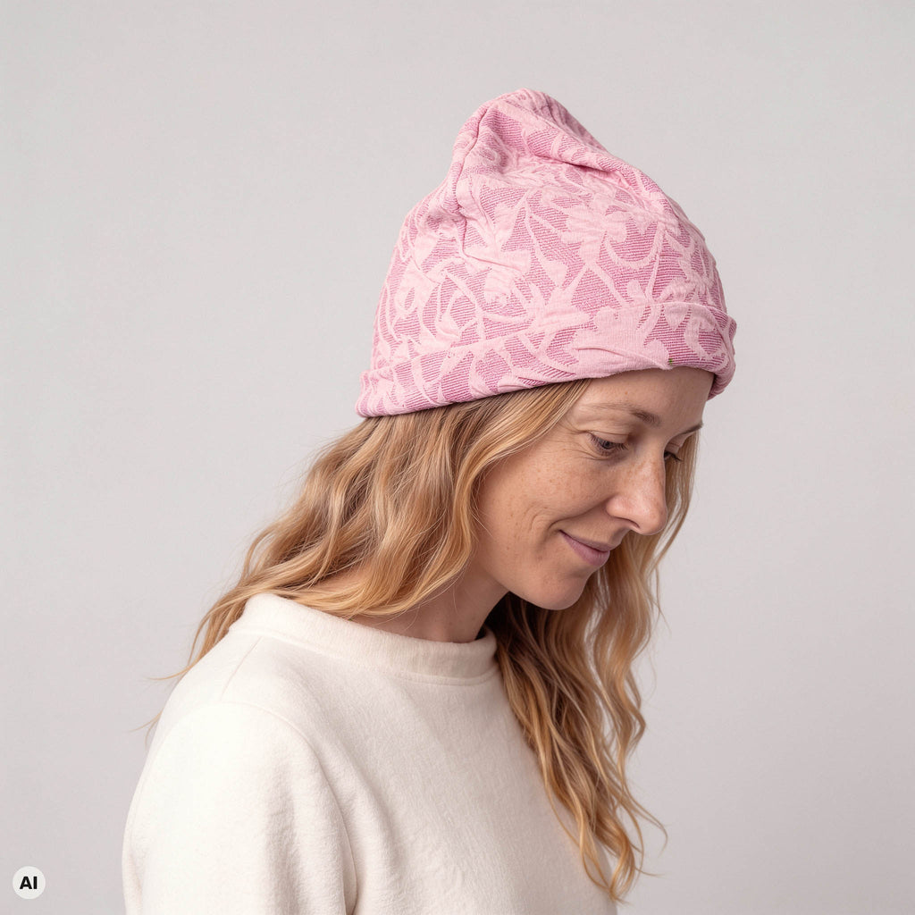 Mütze rosa – Nahaufnahme, mit KI bearbeitet