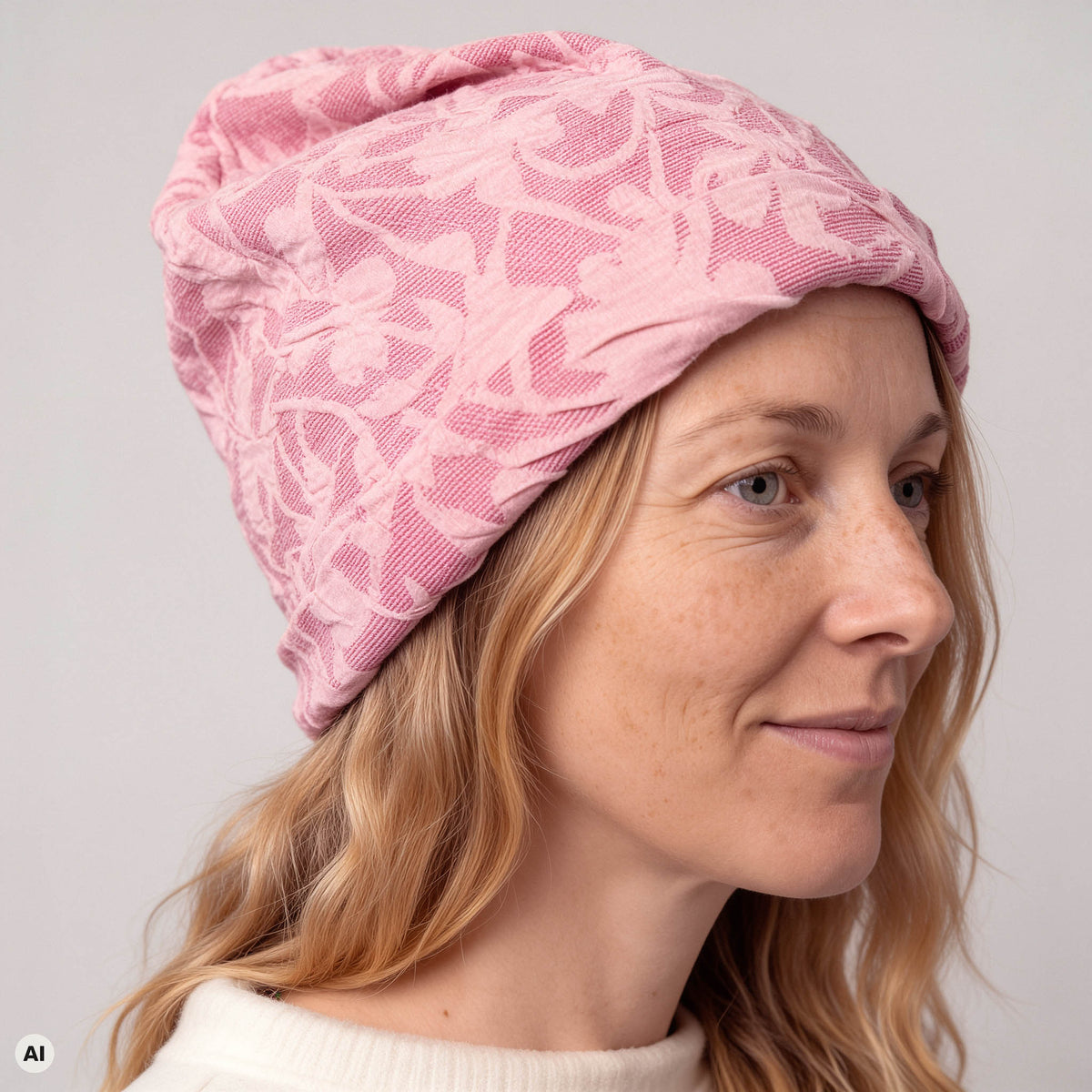 Mütze rosa – Nahaufnahme, mit KI bearbeitet