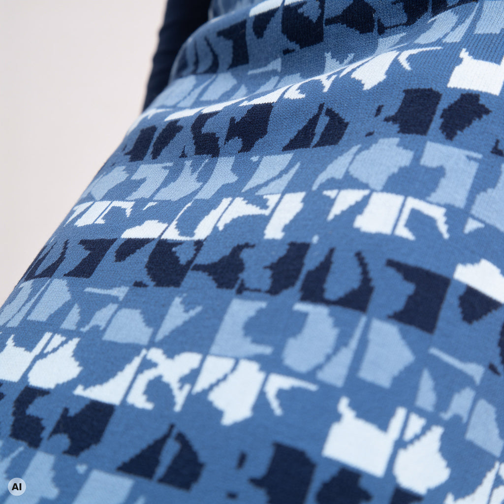 Rock kurz blau – Detailansicht, mit KI bearbeitet
