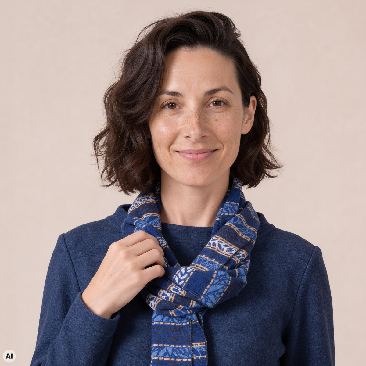 Schal blau – Nahaufnahme, mit KI bearbeitet