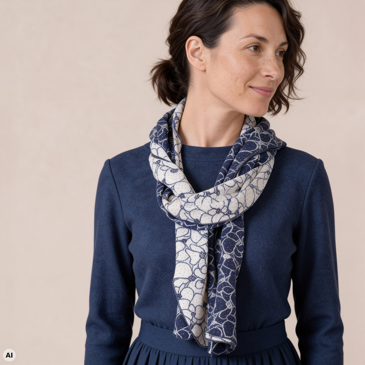 Schal blau – Nahaufnahme, mit KI bearbeitet