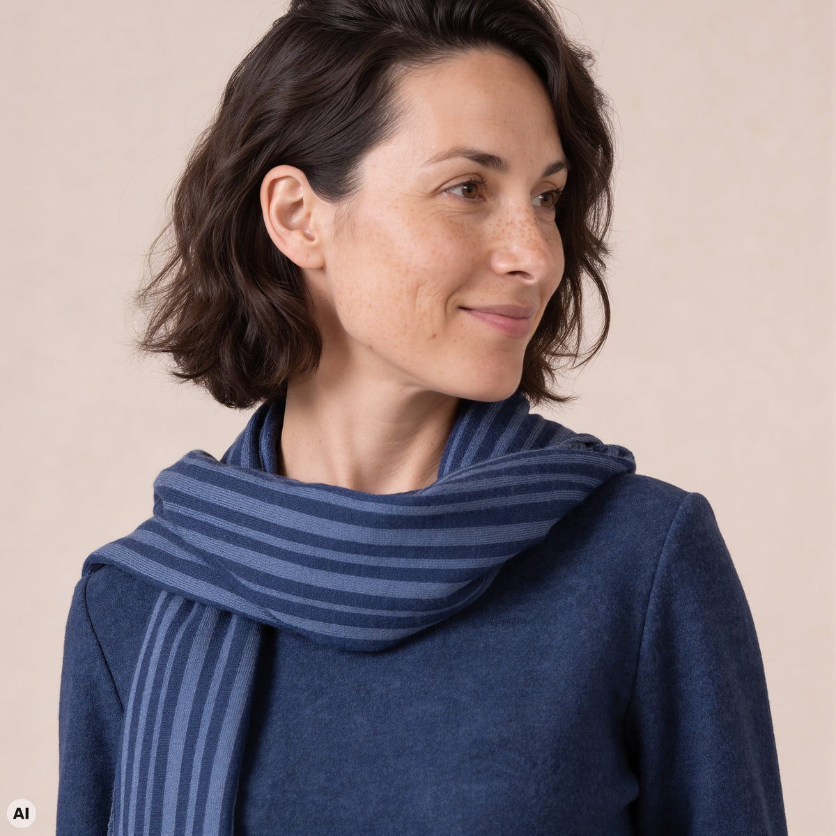 Schal blau – Nahaufnahme, mit KI bearbeitet