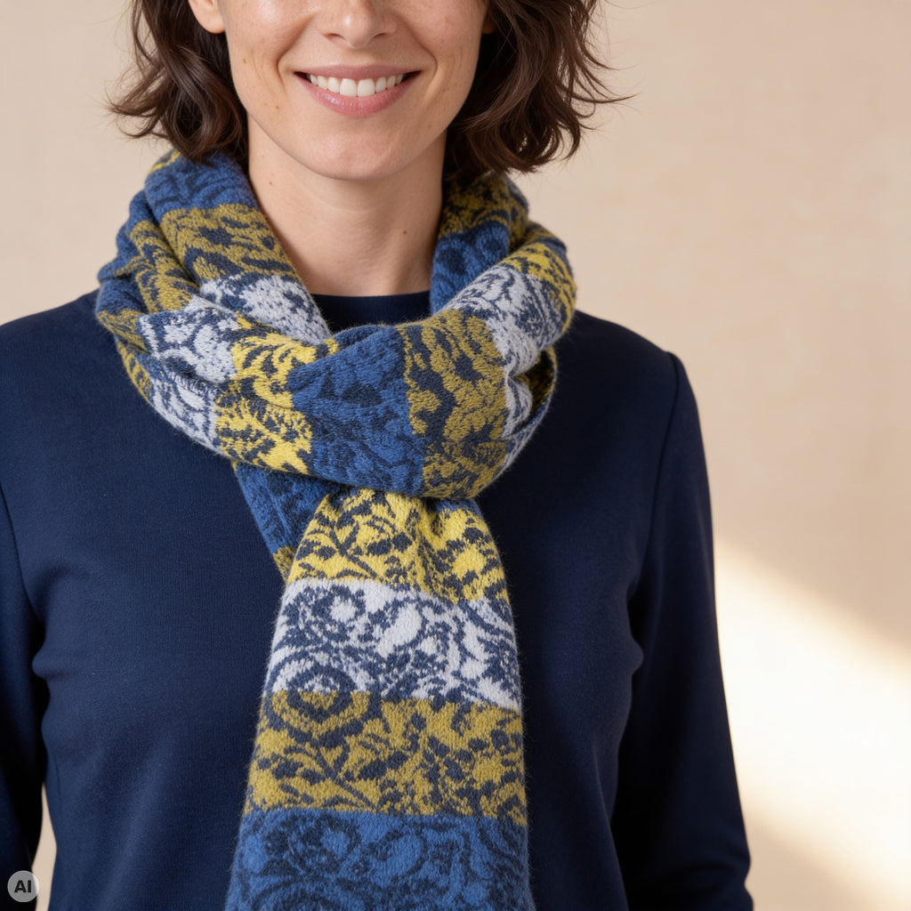 Schal blau – Detailansicht, mit KI bearbeitet