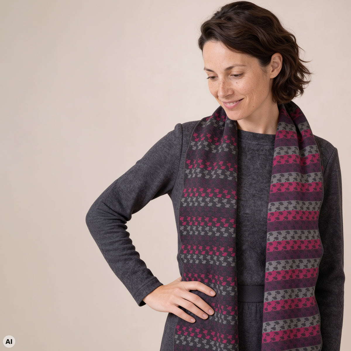Schal grau – Vorderansicht, mit KI bearbeitet