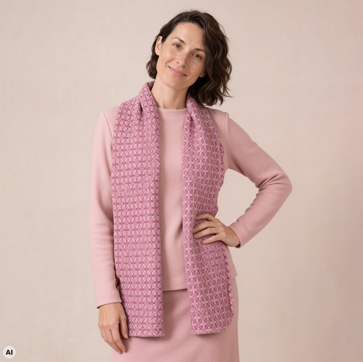 Schal pink – Vorderansicht, mit KI bearbeitet